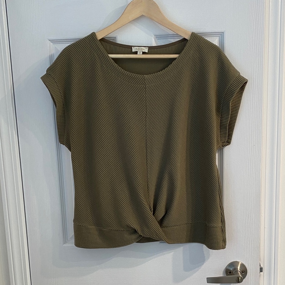 Laura Petites Olive Green Women's Top plus size XL; capped sleeve